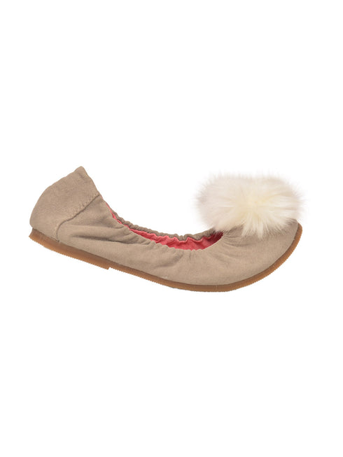 L'Amour Girls Gray Suede Faux Fur Pom Pom Flats 7-10 Toddler - SophiasStyle.com